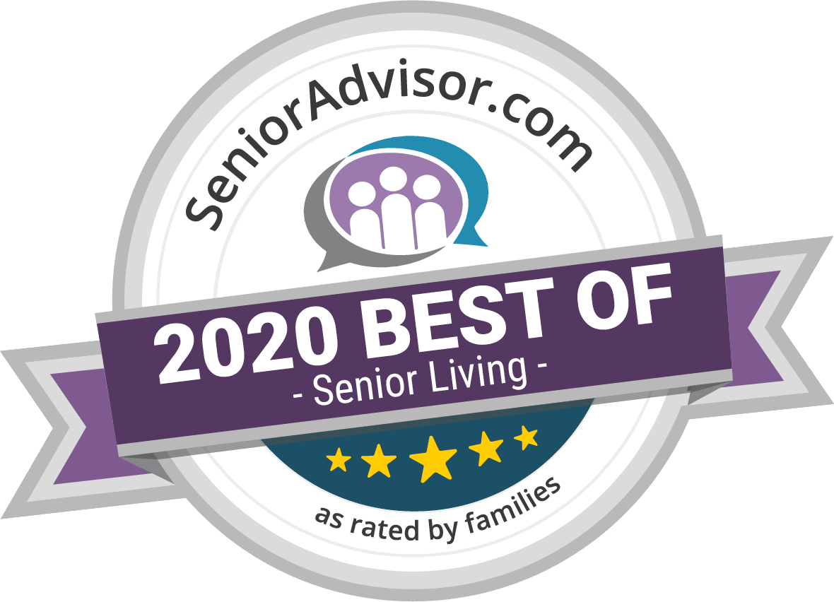 from senioradvisor.com, award sticker reads - 2020 best of senior living