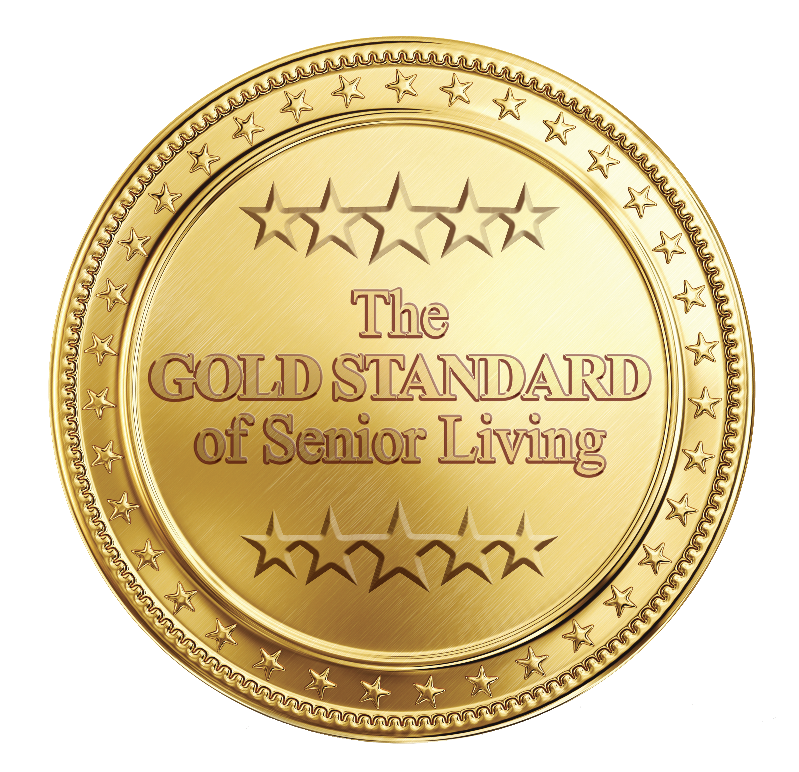  gold button reads 'the gold standard of senior living'